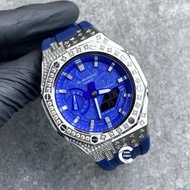 《改裝訂製》G-SHOCK特別限量版 男裝女裝手錶鋼錶電子錶 防水潛水錶 農家橡樹 Casioak Casio G Shock Special Limted Edition GA2100 Luxury Men Ladies Watch 深藍色 銀色