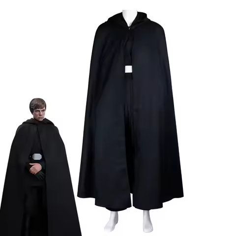 Luke Skywalker Cosplay Costume Luke Black Battle Suit Top Pants Cloak Full Set Outfits for Men Hallo