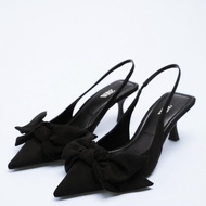 Zara2021 Autumn New Product Women's Shoes Black Bow Ornaments Elegant High Heel Mules Women 12231810040