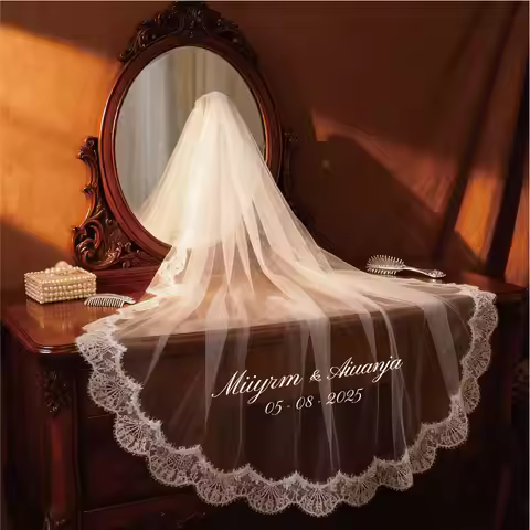 Customized Wedding Veil Soft Wedding Veil | Personalized Cathedral Fingertip Transparent Wedding Vei
