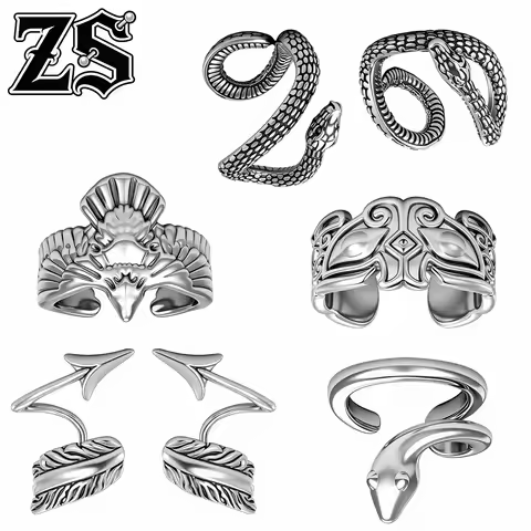 ZS 2pcs/lot Punk Clip-on Hoop Earrings Women Men Cool Round Ear Clips Irregular Snake Arrow Shape Fa