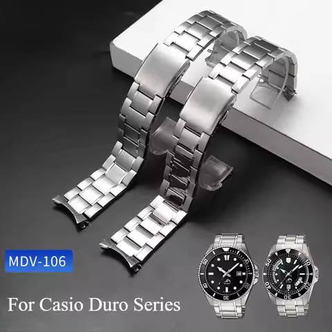 For Casio Duro Series MDV106 107 MTP1375 Watchband 22mm Stainless Steel Quick Change Spring Bars Cur