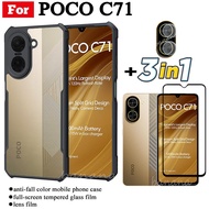 3 IN 1 Poco C71 Anti-fall Mobile Phone Case for Poco C 71 C7 1 C61 C65 C75 Tempered Glass Film+lens 