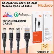 Mcdodo QC 4.0 3A Fast Charge CA-558/2271/ CA-2261/ CA-2281 657/ 0.2/1M length Nylon Braided Cable