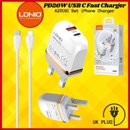 【Ready Stock】Original LDNIO A2316C 20W Fast Charger Charger QC3.0 + PD Type-C UK 3Pin Plug Type-C Ch