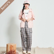Betty's Betty's (45) Intellectual Plaid Multi-Pocket Straight Trousers (Dark Blue)