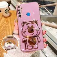 AnDyH Phone Case for OPPO Realme XT K5 Realme 5 Pro Realme 5i 5S 6i C3 C3i Narzo 10 10A 20A Makeup Mirror Strawberry Bear Bracket Full Silicone Soft Shell