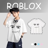 ใหม่ เสื้อเด็ก เสื้อยืด พิมพ์ลาย  Roblox Man Face Game T-shirt เป็นกลาง "LU-FASHION"