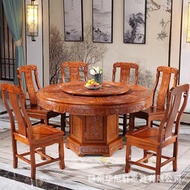 實木餐桌椅組合中式飯店圓形桌帶轉盤家用花梨木餐桌餐廳大圓桌