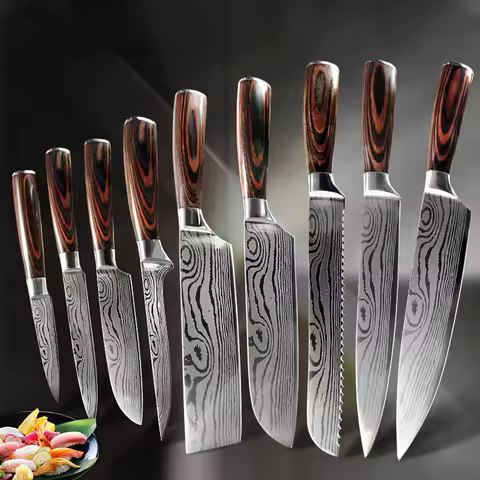 Kitchen Knives Chef Knife 7CR17 High Carbon Stainless Steel Damascus Drawing Gyuto Cleaver Set Slice