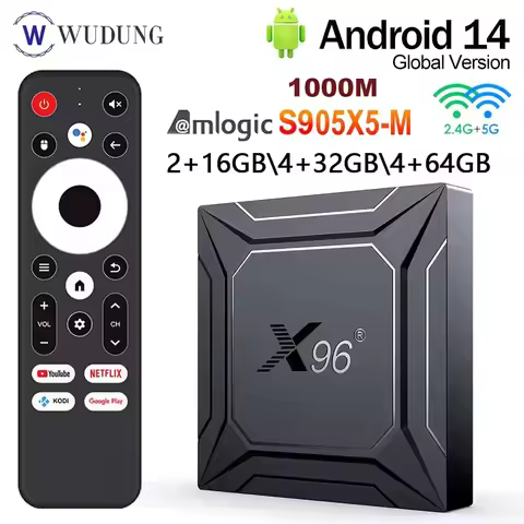 2025 X96 M200 TVBOX Amlogic S905X5M Android 14 2.4G/5G reproductor multimedia Global DC 5V/2A Voice 