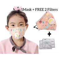 Children's Washable Dustproof PM2.5 Respieator Mask + Free 2 pcs Filters.