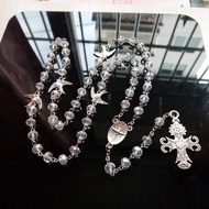 Holy Spirit Rosary Necklace - Dove Medal Crystal Cross Catholic Beads for Baptism Communion Gift