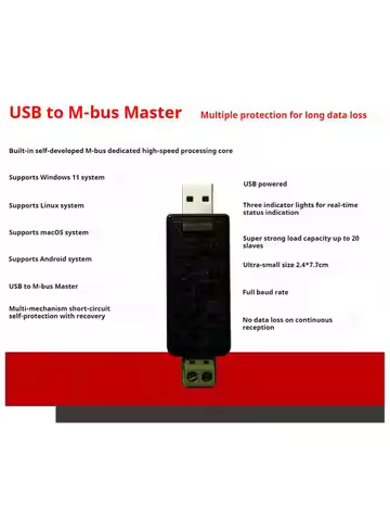 USB to M-Bus Master with Short Circuit Protect USB Powered 300-9600bps for Win/Mac/Linux/Android 1KM
