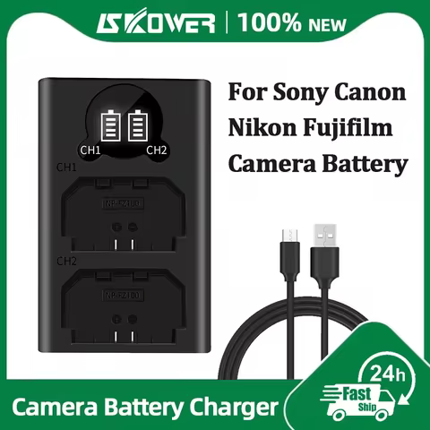 Dual Camera Battery Charger for Sony NP-FW50 FZ100 BX1 Canon LP-E6 E8 E17 NB-13L Fuji NP-W235 W126 N