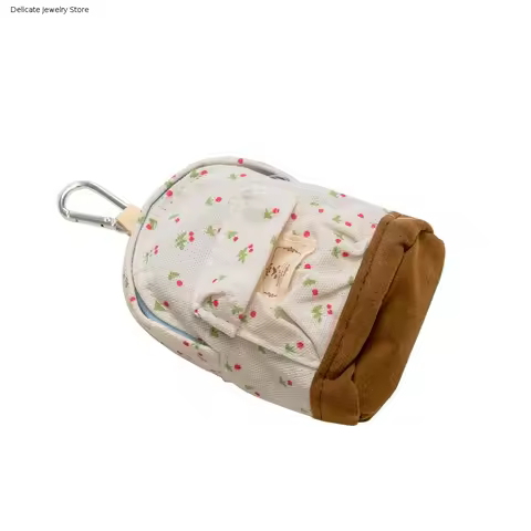 Kawaii Pouch Mini Floral Design Zipper Bags School-bag Shape Purses Keys Bag Burse Purses Card Purse