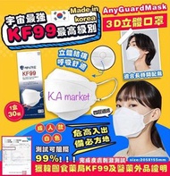 🌈韓國AnyGuard KF99 Mask四層過濾3D立體防護口罩 (1盒30片)