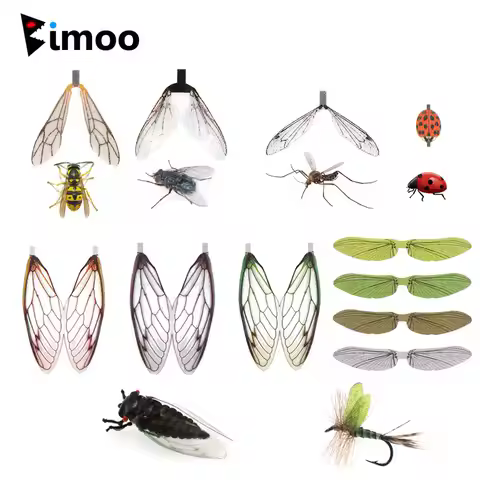 Bimoo Pre Cut Realistic Insect Wing Stonefly Mayfly Ladybug Wasp Cicada Bottle fly Trout Fishing Lur