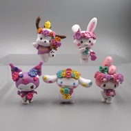 5Pcs/Set 4-5.5cm Anime Figure Kuromi Cinnamorol My Melody Pochacco Rabbit Wreath DIY Kawaii Cartoon 