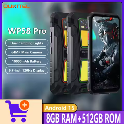 OUKITEL WP58 PRO 5G Rugged Phone 6.7”120Hz Screen 8GB+512GB Dual 900-Lumen Camping light 10000mAh 33
