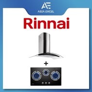 RINNAI RH-C209-GCR 90CM CHIMNEY HOOD + RINNAI RB-783G FLEXIHOB 78CM 3 BURNER GLASS BUILT-IN GAS HOB