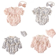 Red/blue muslin bodysuit for baby girls with hat