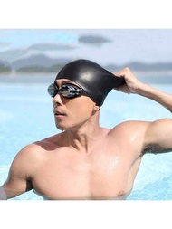 1 件裝男女通用成人泳帽,附舒適矽膠和護耳,防滑,適合長髮