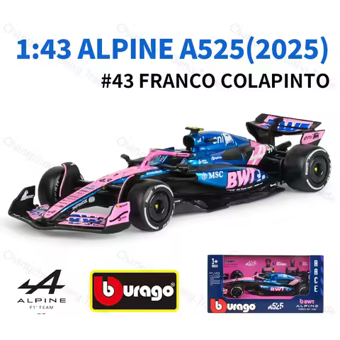 Bburago 1:43 BWT Alpine 2025 A525 #10 #43 F1 Racing Formula Car Static Simulation Diecast Alloy Mode