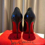 C2025 Black Patent Leather High Heels with Red Sole - Sizes 41-43