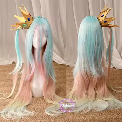 No Game No Life Cosplay Shiro Sora Wig Long Straight Colorful Layered Wigs Crown Prop Headwear Hallo
