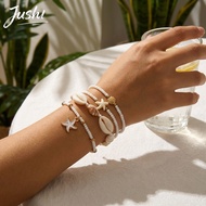 JUSHI Viral Summer 4PCS Starfish Shell Sea Horse Bracelet Set Y2K Beach Boho Aesthetic Layered Stack
