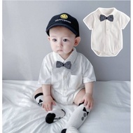 Summer Baby Boy Handsome Shirt Bow Tie Gentleman's Onesie