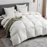 Organic Feathers Down Comforter Full Size | 100% Cotton, Premium Goose Duck Feathers & Down Filling,