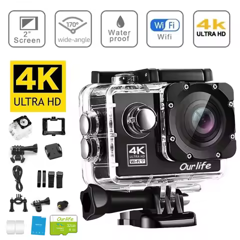 Action Camera Ultra HD 4K30FPS 16.0MP Wi-Fi 2.0" Screen 170D DVR Webcam Underwater 30M Helmet Video 