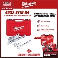 MILWAUKEE 4932-4718-64 ½” Drive Metric 28pcs Ratchet &amp; Socket Set FOUR FLAT Sides Stamped socket size