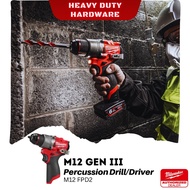 MILWAUKEE Hammer Drill Cordless M12 fpd Gen 3 Percussion Drill Milwaukee Impact Drill Driver