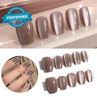 Light Coffee Cat's Eye Wears Nail Patch Handmade Press On Nails Fake Nails With Free U2d4