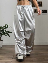 SHEIN EZwear 銀色針織休閒日常穿著女式長褲
