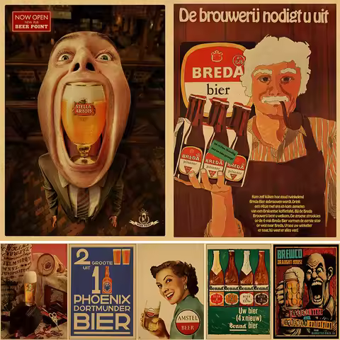 Funny Assortment of Beer Wine Collection Poster retro poster sticker kraft paper home decor bar wall