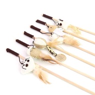 Pet Cat Toy Cat Teasing Stick Cat Rubber Band with Bell Wooden Stick Cat Teasing Stick