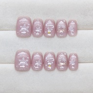 10PCS Cat Eyes Handmade Press on Nails Shiny Fake Nails with Jelly Sticker FM106