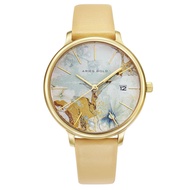 ARIES GOLD ENCHANT FLEUR GOLD STAINLESS STEEL L 5035 G-ORFL LEATHER STRAP WOMEN'S WATCH