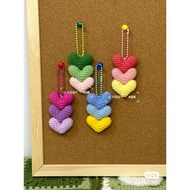 Wool keychain with 3 hearts