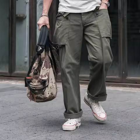 Bronson P-44 Monkey Pants Vintage Style Herringbone Cargo Trousers Multi-Pocket