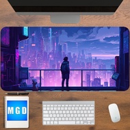 Cyberpunk City Desk Mat, Purple Desk Mat, Large Cyberpunk Mousepad, Cyberpunk Desk Accessory, XXL Gaming Mousepad, Large LED Desk Mat