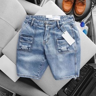 Quần Short Jean Nam túi hộp xanh sáng vnxk ống ôm chân co giãn