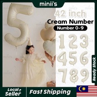 MINIIS INS Style 42 Inch Number Balloon 0-9 Cream Number Foil Balloon Number Belon Nombor Besar Birt