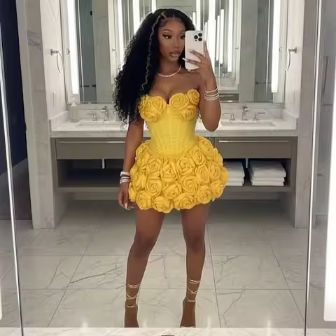 Flowers Short Cocktail Dresses With Sweetheart Corset Back Above Knee Mini Prom Dresses 2025 Woman B