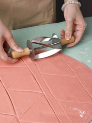 1入木柄不銹鋼可頌麵團輪切刀,烘焙工具,適用於可頌和糕點