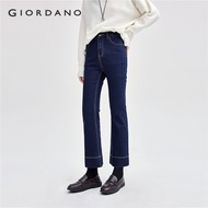 GIORDANO Women Jeans Bright Seam Mid Rise Flared Denim Pants Quality Zip Ankle Length Simple Fashion